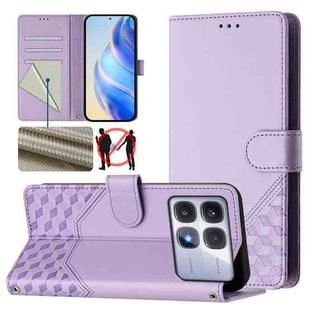 For Redmi K70 Ultra 5G Honeycomb Embossing RFID Leather Phone Case(Light Purple)