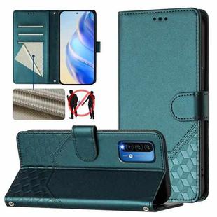 For Redmi 9T Global Honeycomb Embossing RFID Leather Phone Case(Peacock Green)