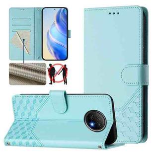 For Redmi Note 9T Global Honeycomb Embossing RFID Leather Phone Case(Mint Green)