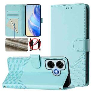 For Redmi Note 13 4G Global Honeycomb Embossing RFID Leather Phone Case(Mint Green)