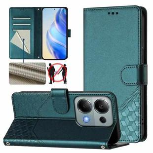 For Redmi Note 13 Pro 4G Global Honeycomb Embossing RFID Leather Phone Case(Peacock Green)