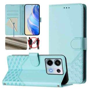 For Redmi Note 13 Pro 5G Global Honeycomb Embossing RFID Leather Phone Case(Mint Green)