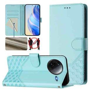 For Redmi K80 5G / K80 Pro 5G Honeycomb Embossing RFID Leather Phone Case(Mint Green)