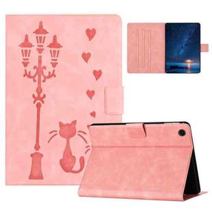 For Samsung Galaxy Tab A9 Embossed Couple Cat Smart Tablet Leather Case(Pink)
