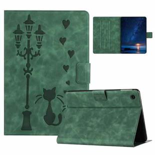 For Samsung Galaxy Tab A9+ Embossed Couple Cat Smart Tablet Leather Case(Green)