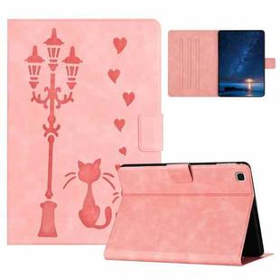 For Samsung Galaxy Tab S6 Lite Embossed Couple Cat Smart Tablet Leather Case(Pink)