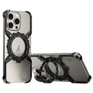 For iPhone 16 Pro Mechanical Gear MagSafe Holder Borderless Metal Phone Case(Black)