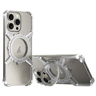 For iPhone 16 Pro Mechanical Gear MagSafe Holder Borderless Metal Phone Case(Silver)