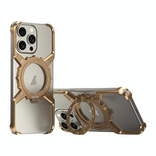 For iPhone 16 Pro Mechanical Gear MagSafe Holder Borderless Metal Phone Case(Gold)