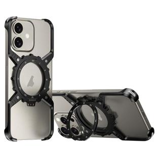 For iPhone 16 Mechanical Gear MagSafe Holder Borderless Metal Phone Case(Black)