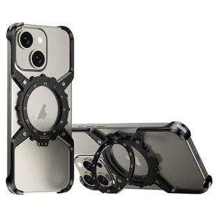 For iPhone 15 / 14 / 13 Mechanical Gear MagSafe Holder Borderless Metal Phone Case(Black)