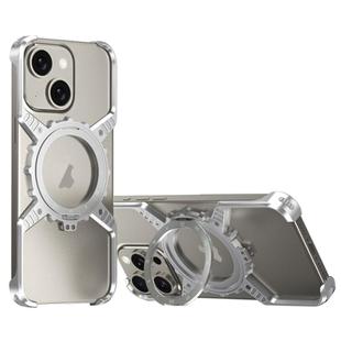 For iPhone 15 / 14 / 13 Mechanical Gear MagSafe Holder Borderless Metal Phone Case(Silver)