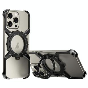 For iPhone 16 Plus / 15 Pro Max Mechanical Gear MagSafe Holder Borderless Metal Phone Case(Black)