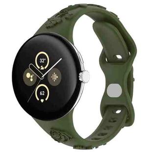 For Google Pixel Watch 3 41mm Laser Engraved Texture Silicone Watch Band(Olive Green)