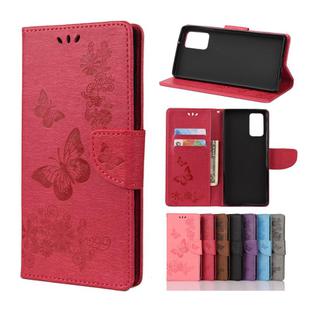For Samsung Galaxy Note20 Butterflies Embossing Horizontal Flip Leather Case with Holder & Card Slots & Wallet(Red)