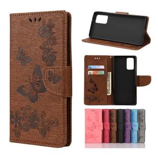 For Samsung Galaxy Note20 Butterflies Embossing Horizontal Flip Leather Case with Holder & Card Slots & Wallet(Brown)