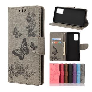 For Samsung Galaxy Note20 Ultra Butterflies Embossing Horizontal Flip Leather Case with Holder & Card Slots & Wallet(Grey)