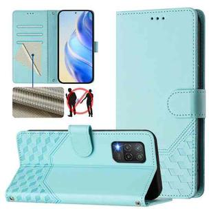 For Realme 8 5G / V13 5G / Q3 5G Honeycomb Embossing RFID Leather Phone Case(Mint Green)