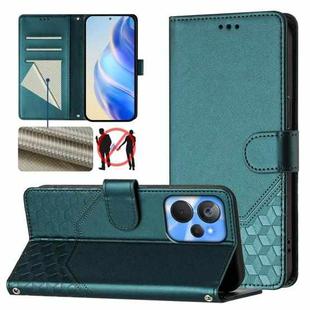 For Realme 10T 5G / 10S 5G / 9i India Honeycomb Embossing RFID Leather Phone Case(Peacock Green)