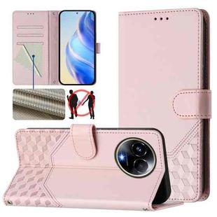 For Realme 11 5G Global / 11x 5G / C67 India Honeycomb Embossing RFID Leather Phone Case(Pink)