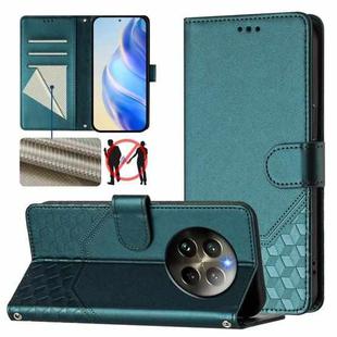 For Realme 12+ 5G Global Honeycomb Embossing RFID Leather Phone Case(Peacock Green)