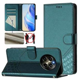 For Realme 12 Pro 5G / 12 Pro+ 5G Global Honeycomb Embossing RFID Leather Phone Case(Peacock Green)