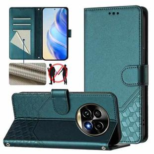 For Realme 13 Pro 5G / 13 Pro+ 5G Honeycomb Embossing RFID Leather Phone Case(Peacock Green)