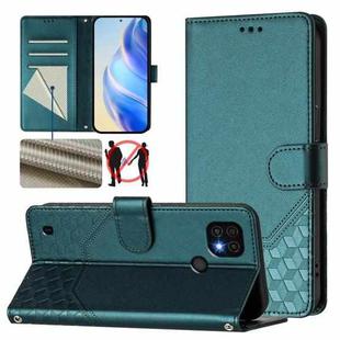 For Realme C20 / C11 / C21 Honeycomb Embossing RFID Leather Phone Case(Peacock Green)