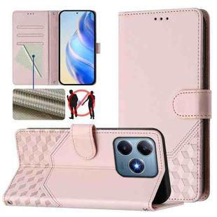 For Realme C63 / C61 Global Honeycomb Embossing RFID Leather Phone Case(Pink)