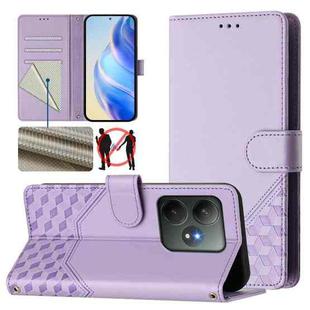 For Realme GT 6 5G / GT 6T 5G Global Honeycomb Embossing RFID Leather Phone Case(Light Purple)