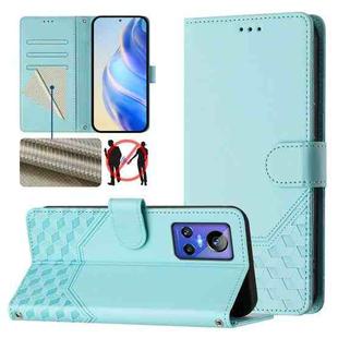 For Realme GT Neo 3 Honeycomb Embossing RFID Leather Phone Case(Mint Green)