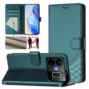 For Realme GT3  / GT5 240W Honeycomb Embossing RFID Leather Phone Case(Peacock Green)