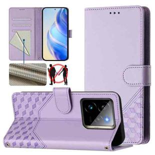 For Realme GT 7 Pro 5G Honeycomb Embossing RFID Leather Phone Case(Light Purple)