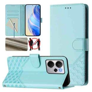 For Realme 14 5G / 14T 5G Global Honeycomb Embossing RFID Leather Phone Case(Mint Green)