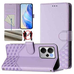 For Realme 14 5G / 14T 5G Global Honeycomb Embossing RFID Leather Phone Case(Light Purple)