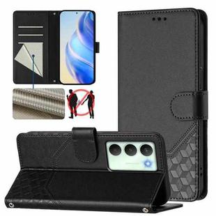 For Realme 14x Global / V70 5G / C75 5G Honeycomb Embossing RFID Leather Phone Case(Black)