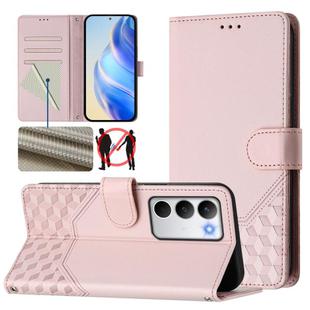 For Realme C71 4G Global Honeycomb Embossing RFID Leather Phone Case(Pink)