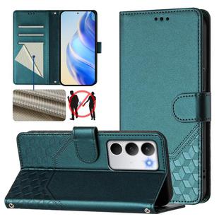For Realme C71 4G Global Honeycomb Embossing RFID Leather Phone Case(Peacock Green)