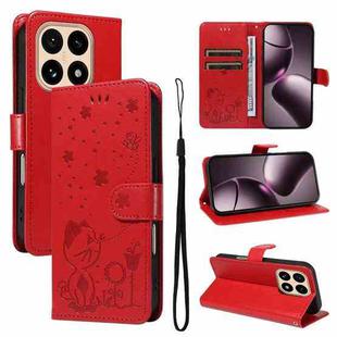 For Xiaomi 15T 5G Cat and Bee Embossed Flip Leather Phone Case(Red)