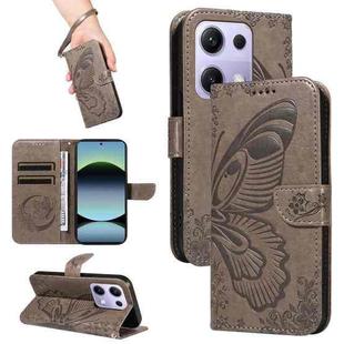 For Xiaomi Poco M6 Pro 4G Global Swallowtail Butterfly Embossed Leather Phone Case(Grey)