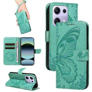 For Xiaomi Poco M6 Pro 4G Global Swallowtail Butterfly Embossed Leather Phone Case(Green)