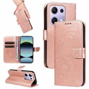 For Xiaomi Poco M6 Pro 4G Global Swallowtail Butterfly Embossed Leather Phone Case(Rose Gold)