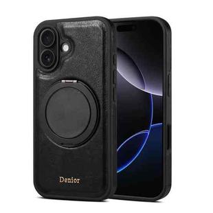 For iPhone 16 Plus Denior A17 Genuine Leather Gear Magnetic Holder Phone Case(Black)