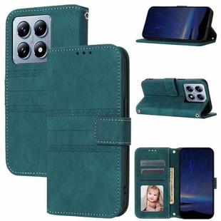 For Xiaomi 14T Pro Embossed Stripes Skin Feel Leather Phone Case(Dark Green)