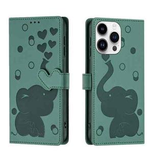 For iPhone 16 Pro Max Cartoon Elephant Embossed Leather Phone Case(Green)