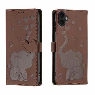 For iPhone 16 Plus Cartoon Elephant Embossed Leather Phone Case(Brown)