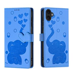 For iPhone 16 Cartoon Elephant Embossed Leather Phone Case(Blue)