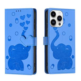 For iPhone 15 Pro Max Cartoon Elephant Embossed Leather Phone Case(Blue)