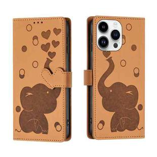 For iPhone 15 Pro Max Cartoon Elephant Embossed Leather Phone Case(Yellow)