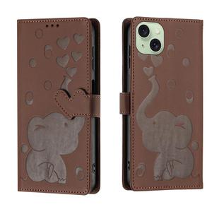 For iPhone 15 Plus Cartoon Elephant Embossed Leather Phone Case(Brown)